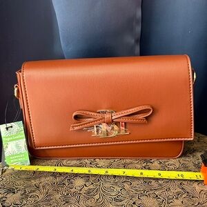 Badgley Mischka Tan Crossbody Bag with Bow Accent